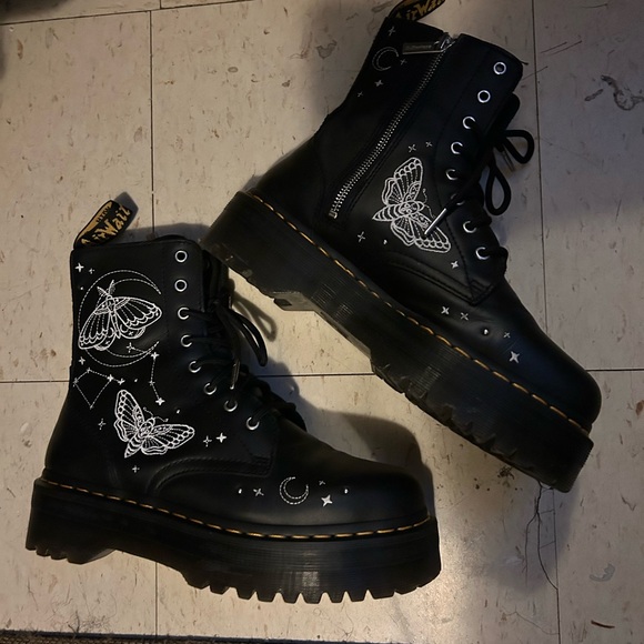 Dr. Martens Shoes - Dr. Martens Jadon Celestial Moth Embroidered Platform Boot Black